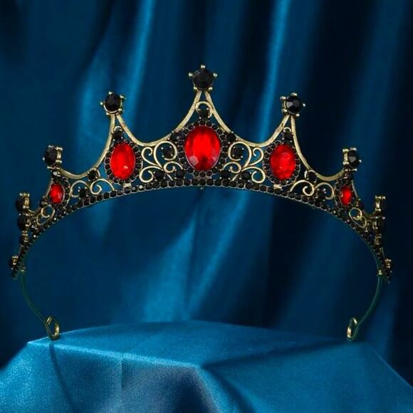 Vamp Fairy Dark Romance Gothic Royal Regency Ruby Onyx Rhinestone Tiara Crown - Picture 1 of 6